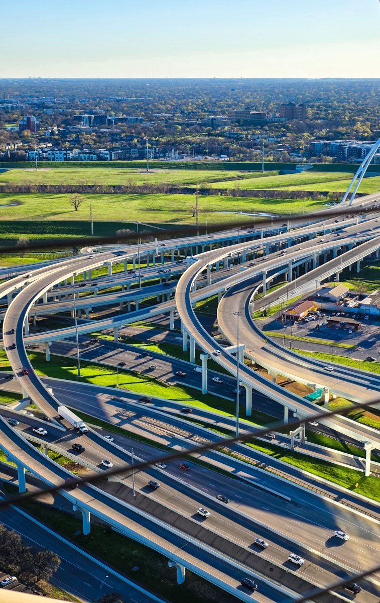 Highway interchange and connected transport infrastructure