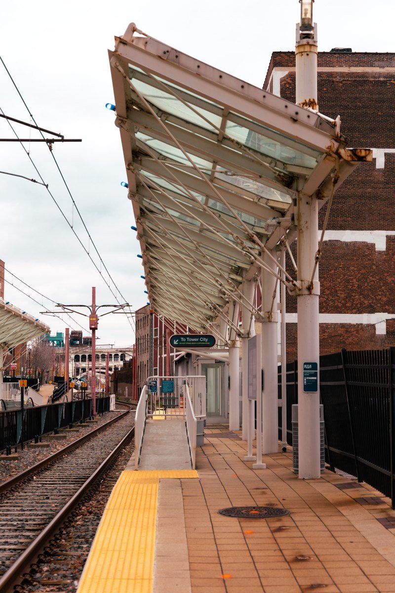 Rail station platform and overhead transit infrastructure