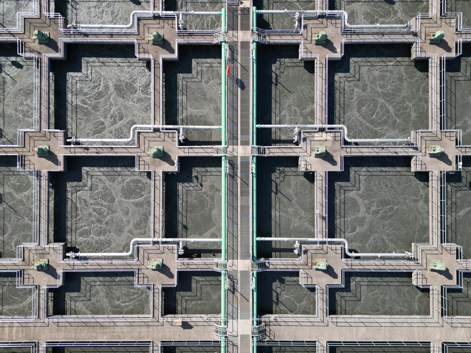 Aerial view of water treatment basins